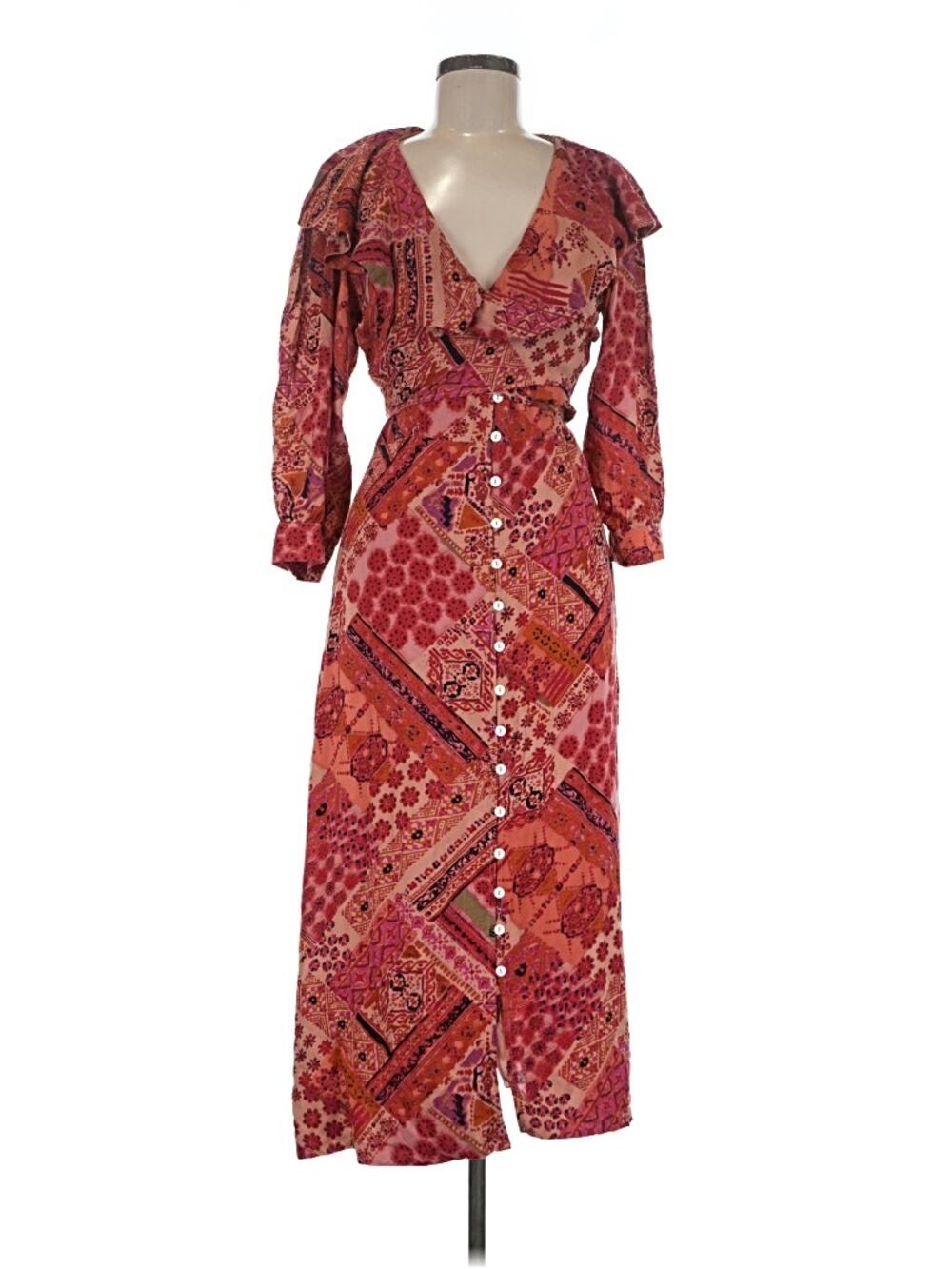 Free People Boho V-Neck Patchwork Vintage Style Dress - M